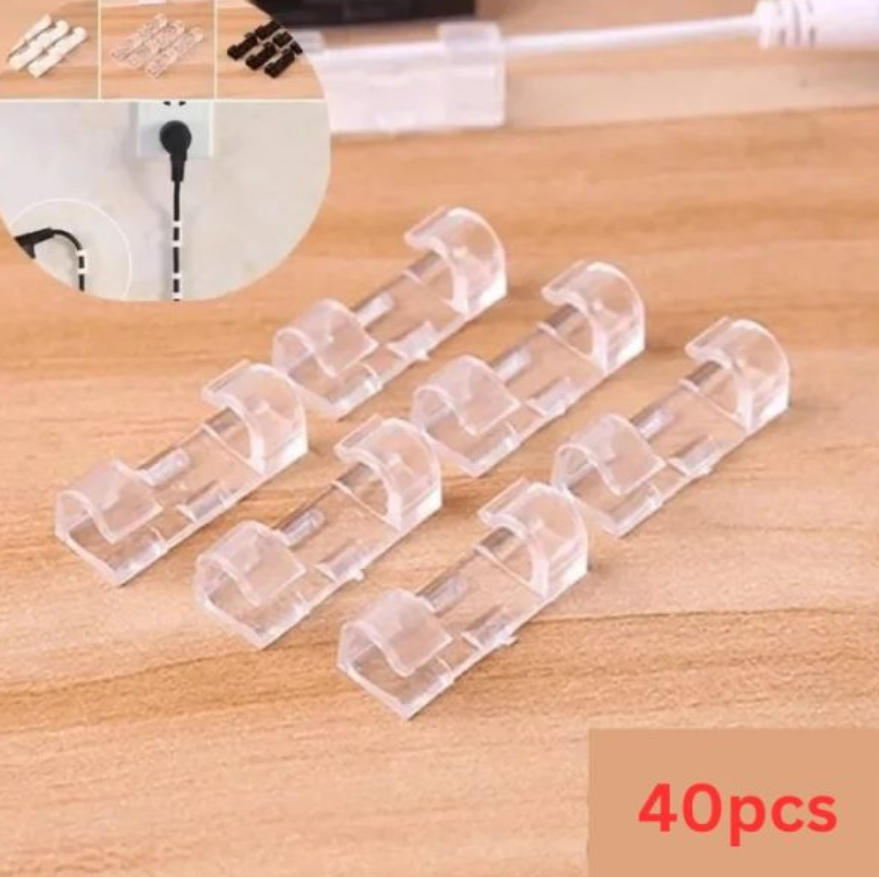 40Pcs Transparent Self-Adhesive Cable Clips & Wire Organizer – Strong Sticky Desktop Cable Holder for USB, Charging, Data, LAN & Earphone Wires (2 Packet)